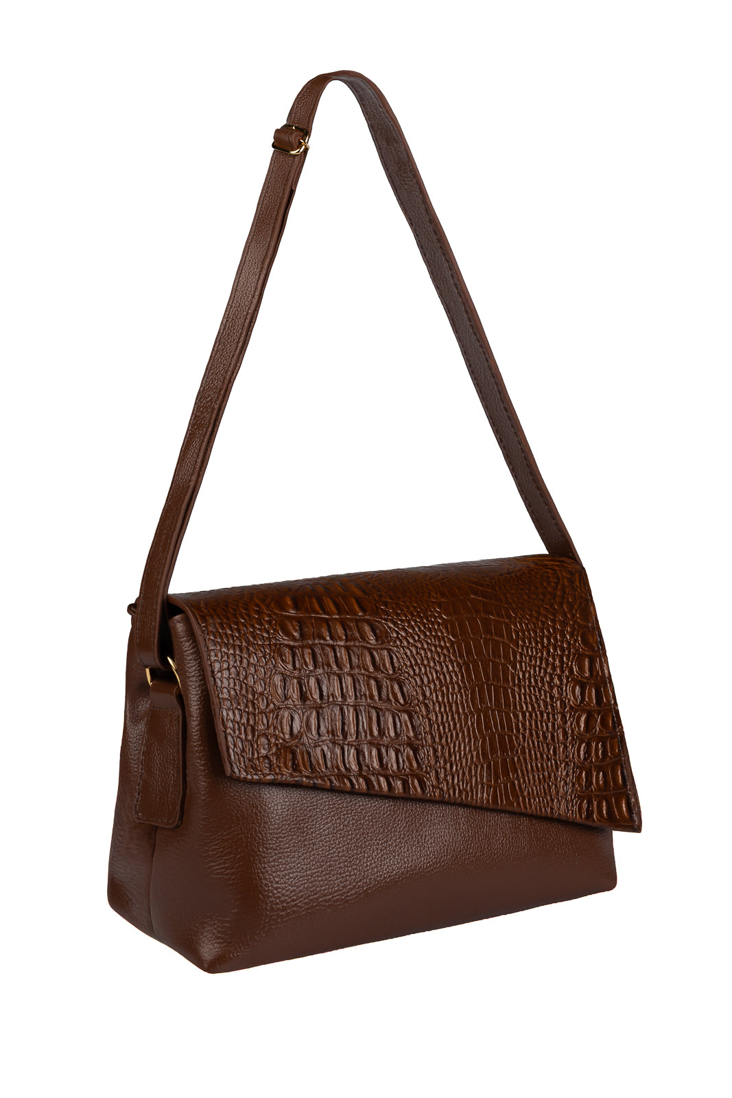Bolsa tiracolo de couro croco com tampa Rose