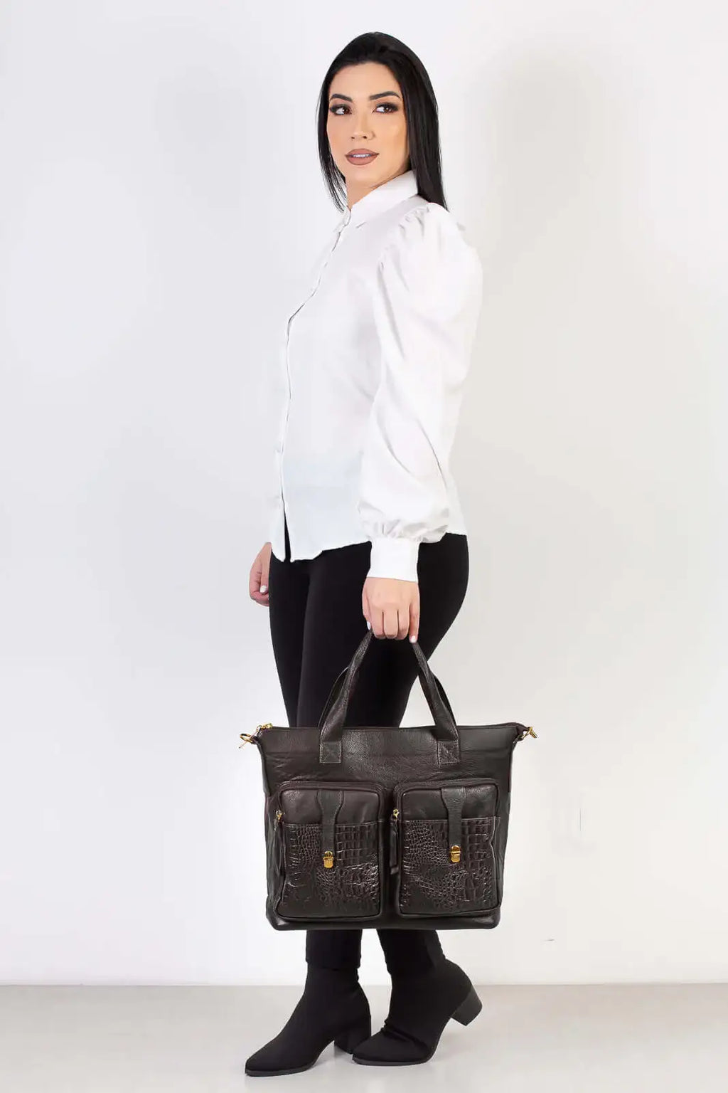 Bolsa/Pasta para notebook de couro croco Jaque - Enluaze