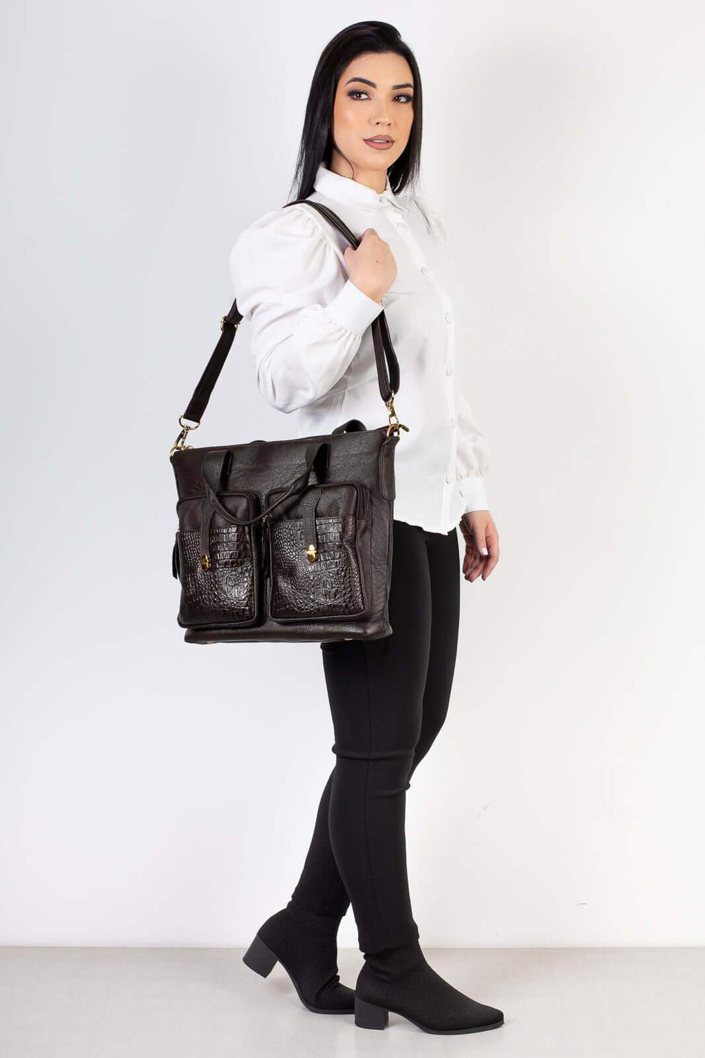 Bolsa/Pasta para notebook de couro croco Jaque - Enluaze