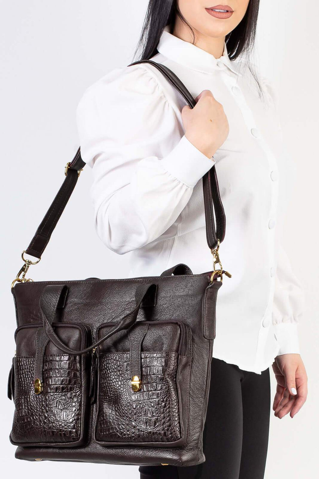 Bolsa/Pasta para notebook de couro croco Jaque - Enluaze