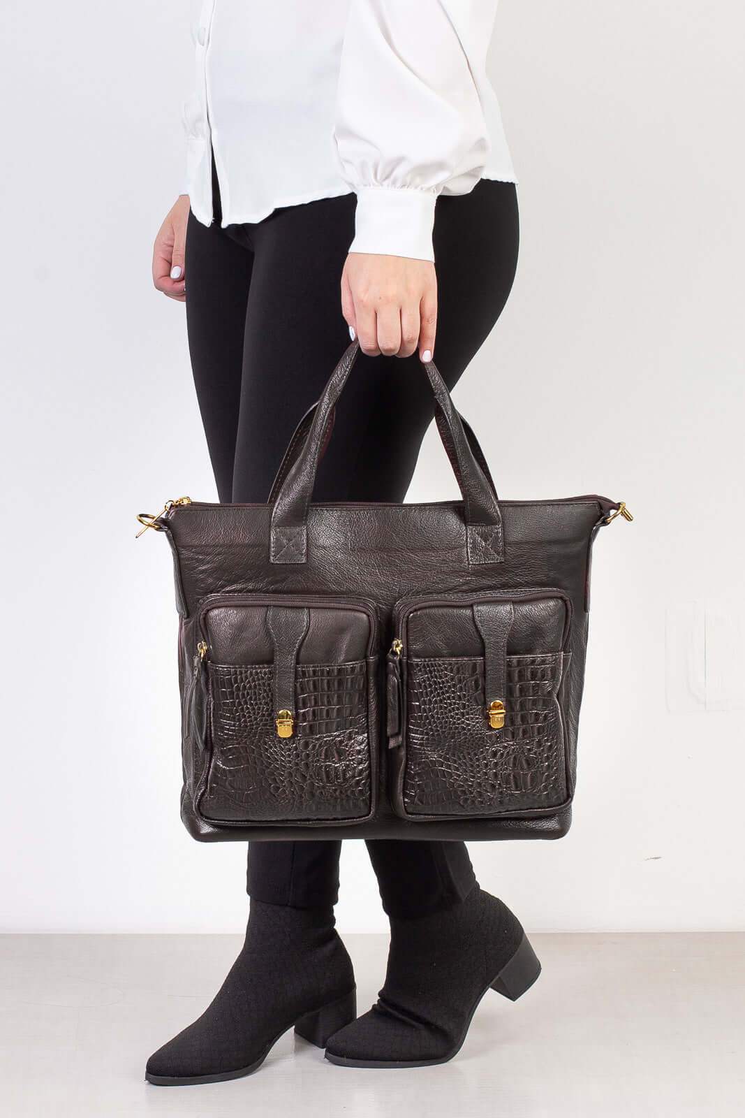 Bolsa/Pasta para notebook de couro croco Jaque - Enluaze