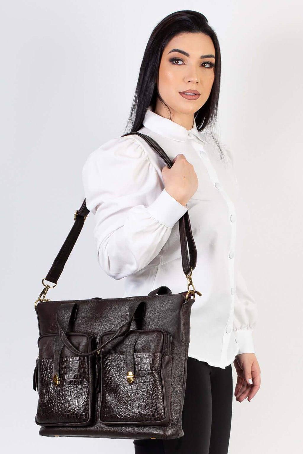 Bolsa/Pasta para notebook de couro croco Jaque - Enluaze