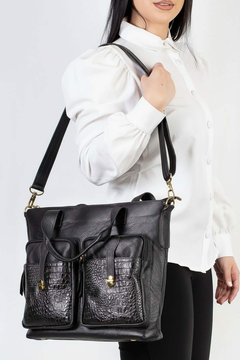 Bolsa/Pasta para notebook de couro croco Jaque - Enluaze