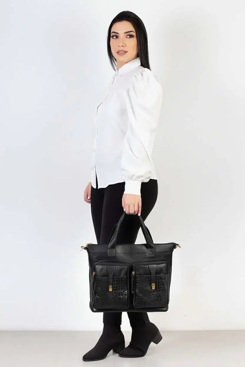 Bolsa/Pasta para notebook de couro croco Jaque - Enluaze