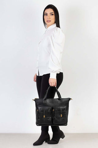 Bolsa/Pasta para notebook de couro croco Jaque - Enluaze - Bolsas de Couro e Acessórios