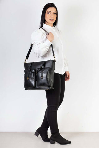 Bolsa/Pasta para notebook de couro croco Jaque - Enluaze - Bolsas de Couro e Acessórios