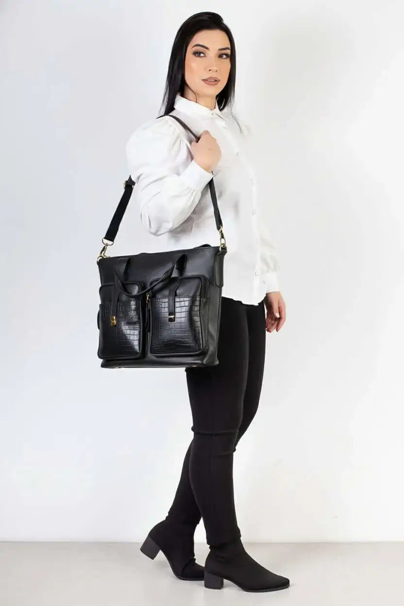 Bolsa/Pasta para notebook de couro croco Jaque - Enluaze