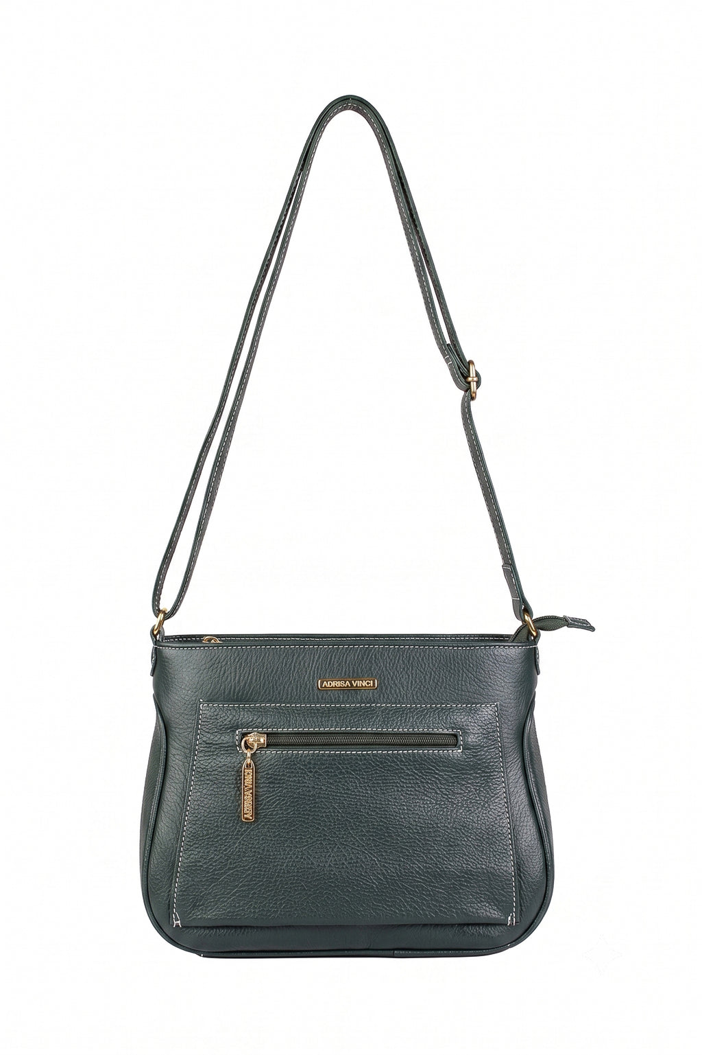 Bolsa feminina tiracolo de couro liso Maísa na cor verde militar — Enluaze