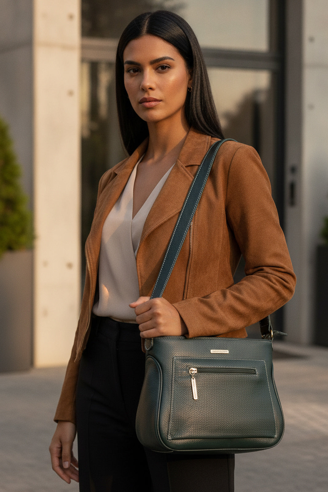 Bolsa feminina tiracolo de couro liso Maísa