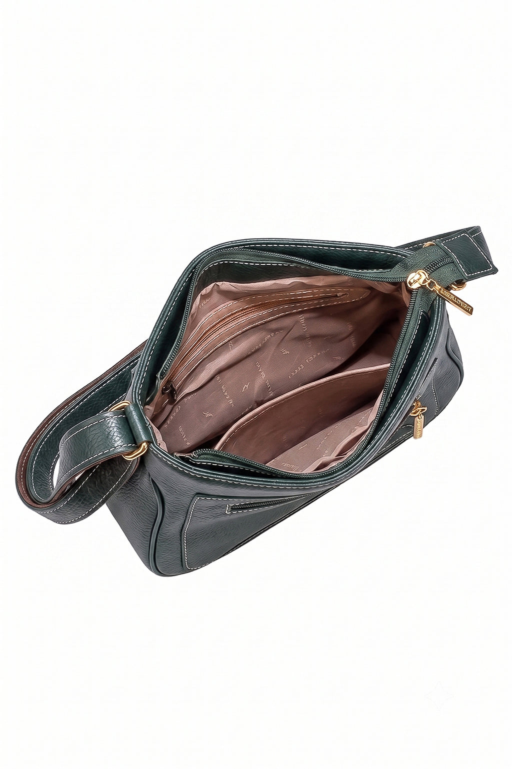 Bolsa feminina tiracolo de couro liso Maísa na cor verde militar — Enluaze, foto 3