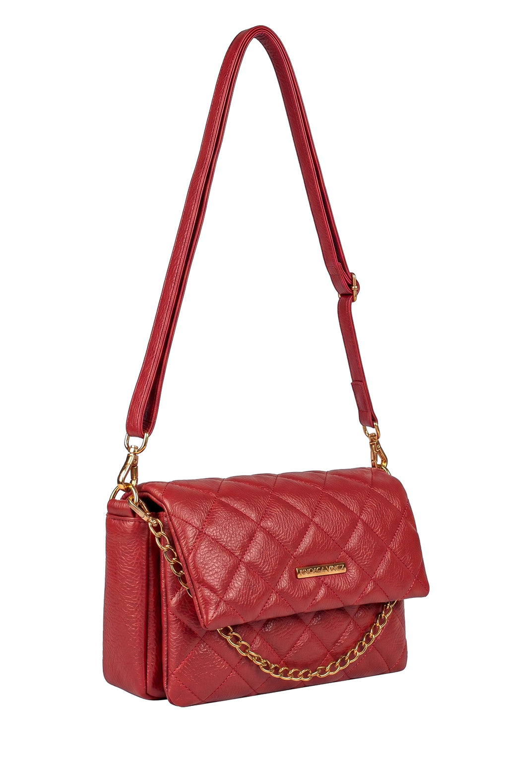 Bolsa de couro com corrente matelassê Giulia