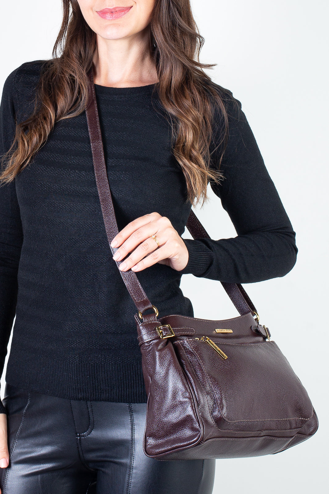 Bolsa tiracolo de couro liso Lorena
