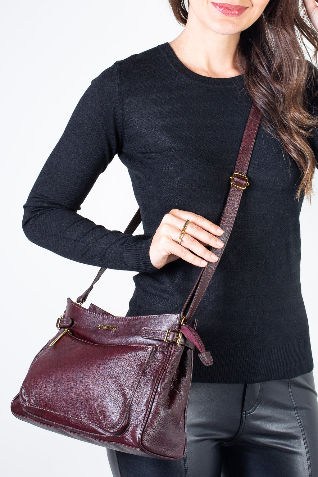 Bolsa tiracolo de couro liso Lorena