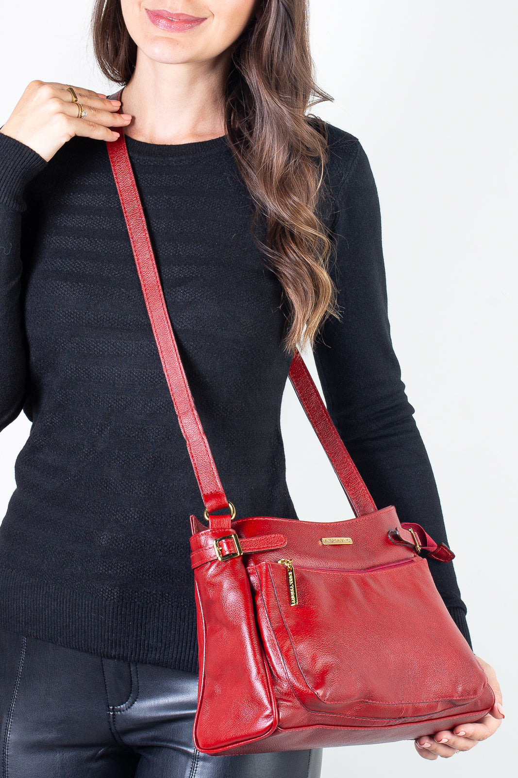 Bolsa tiracolo de couro liso Lorena