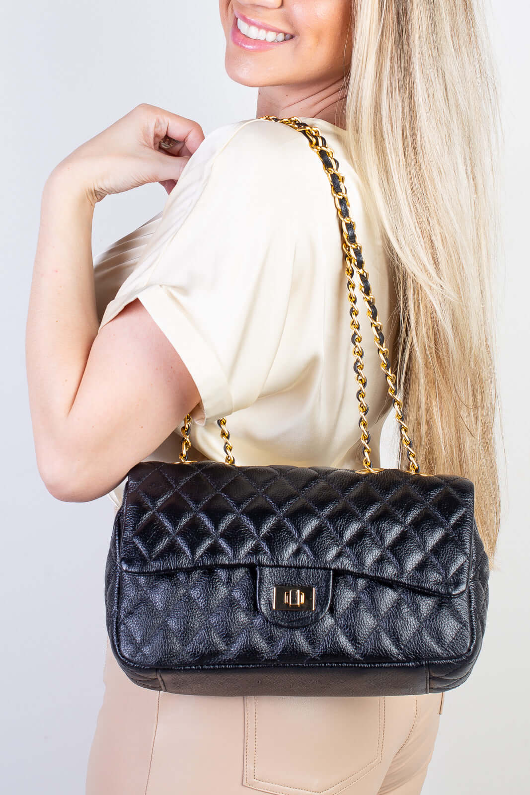 Bolsa de couro matelassê quilted Penélope - Enluaze