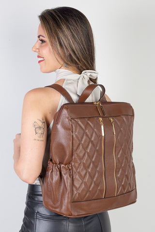 Mochila de couro liso matelassê Romana