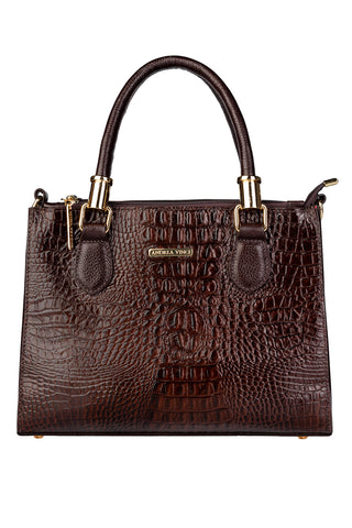 Bolsa grande de couro croco estruturada Emilia