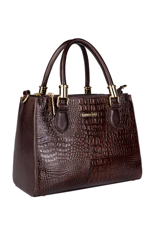 Bolsa grande de couro croco estruturada Emilia