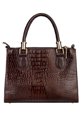 Bolsa grande de couro croco estruturada Emilia