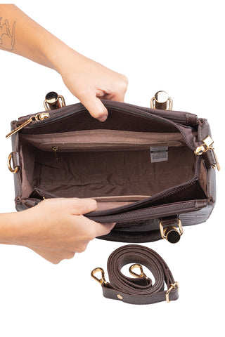 Bolsa grande de couro croco estruturada Emilia