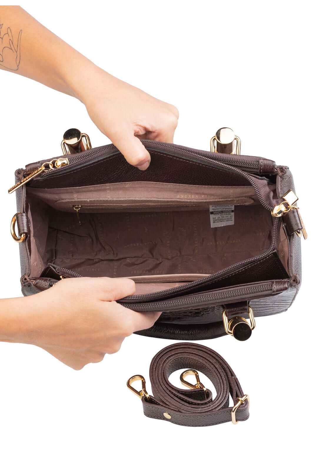 Bolsa grande de couro croco estruturada Emilia - Enluaze