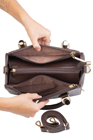 Bolsa grande de couro croco estruturada Emilia
