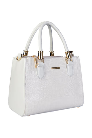 Bolsa grande de couro croco estruturada Emilia