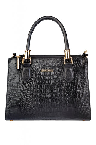 Bolsa grande de couro croco estruturada Emilia