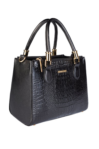 Bolsa grande de couro croco estruturada Emilia