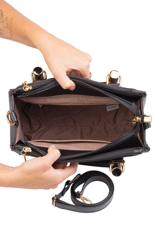 Bolsa grande de couro croco estruturada Emilia