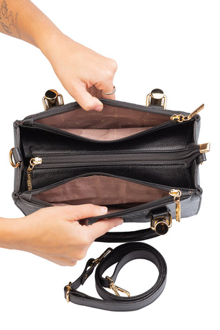 Bolsa grande de couro croco estruturada Emilia