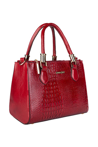Bolsa grande de couro croco estruturada Emilia