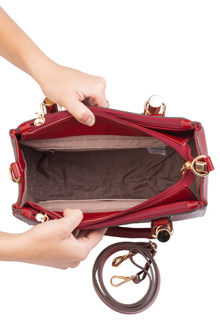 Bolsa grande de couro croco estruturada Emilia