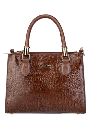 Bolsa grande de couro croco estruturada Emilia