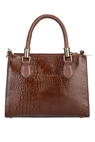 Bolsa grande de couro croco estruturada Emilia
