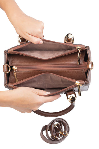 Bolsa grande de couro croco estruturada Emilia