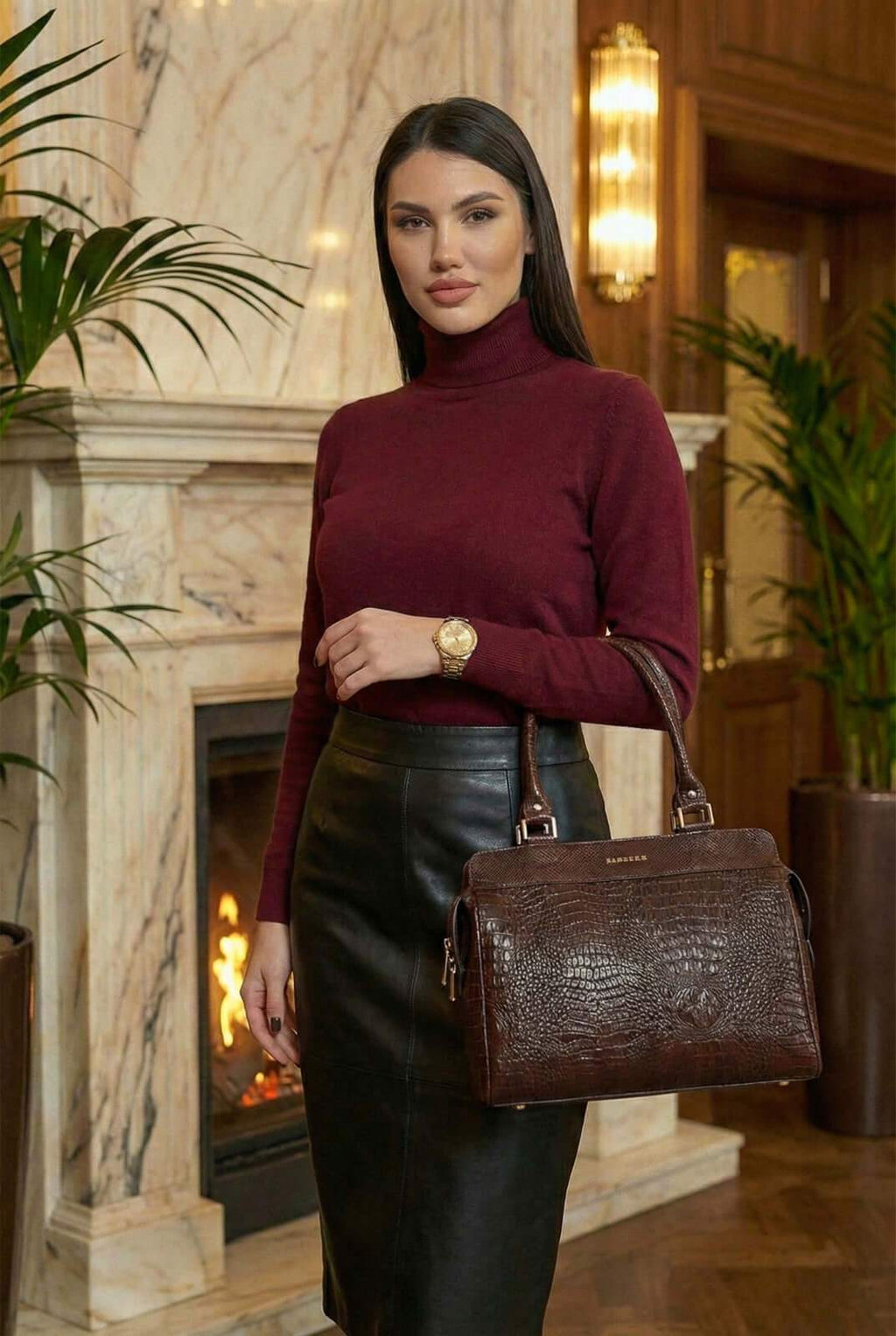 Bolsa de ombro em couro croco Silvia - Enluaze