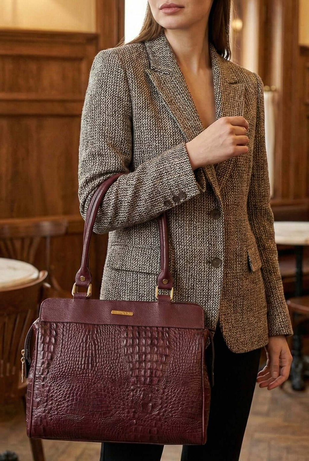 Bolsa de ombro em couro croco Silvia - Enluaze