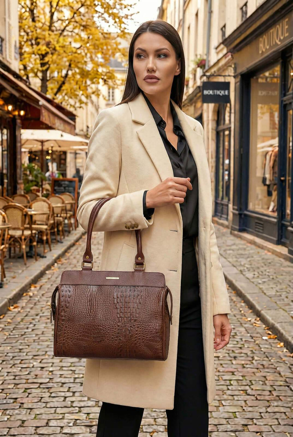 Bolsa de ombro em couro croco Silvia - Enluaze