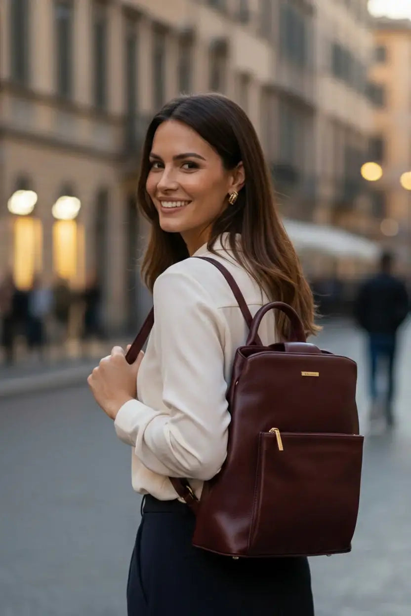 Mochila bolsa slim couro liso antifurto Lavínia - Enluaze