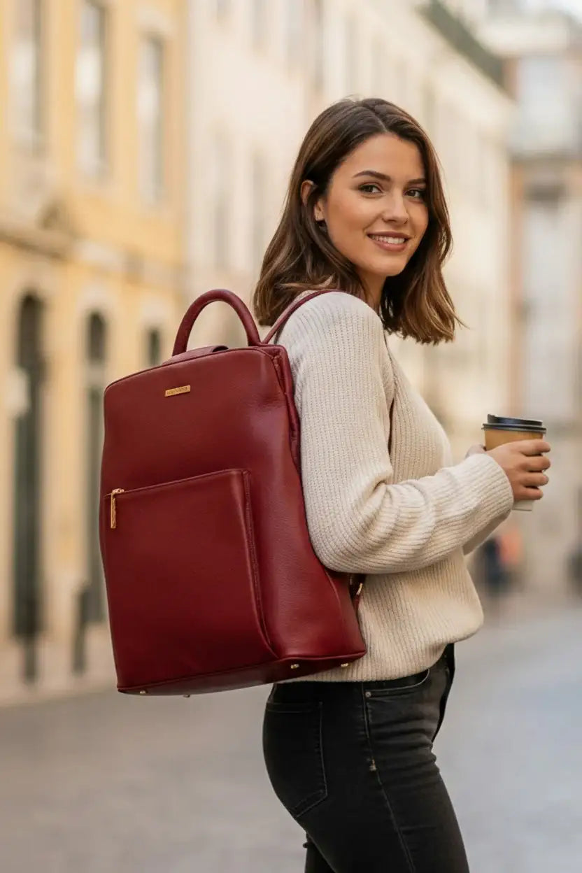 Mochila bolsa slim couro liso antifurto Lavínia - Enluaze