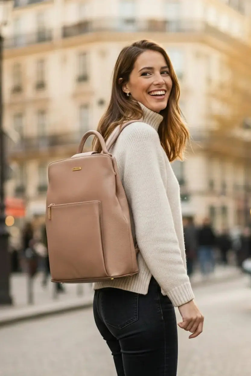 Mochila bolsa slim couro liso antifurto Lavínia - Enluaze