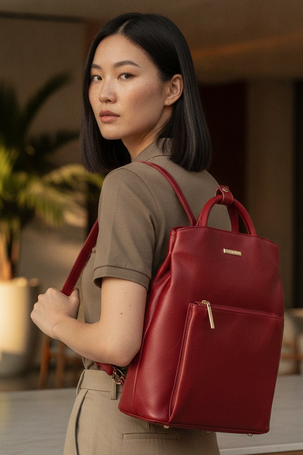 Mochila slim couro liso Lavínia
