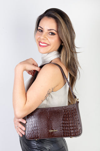 Bolsa de ombro em couro croco baguete Liah