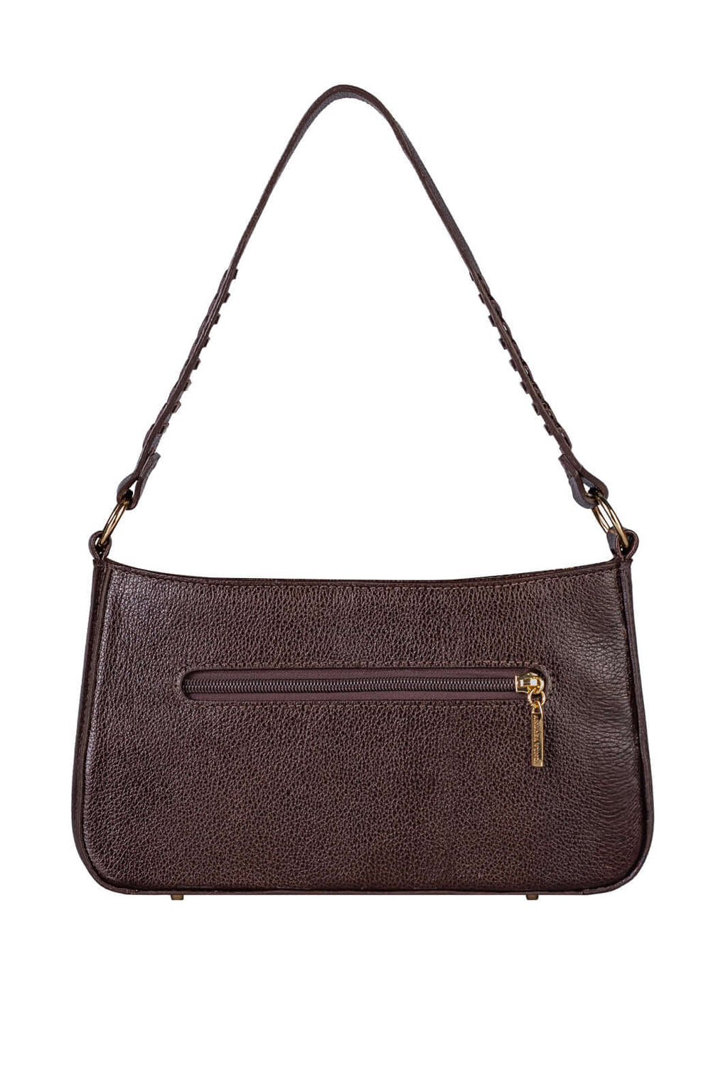 Bolsa de ombro em couro liso baguete Liah - Enluaze