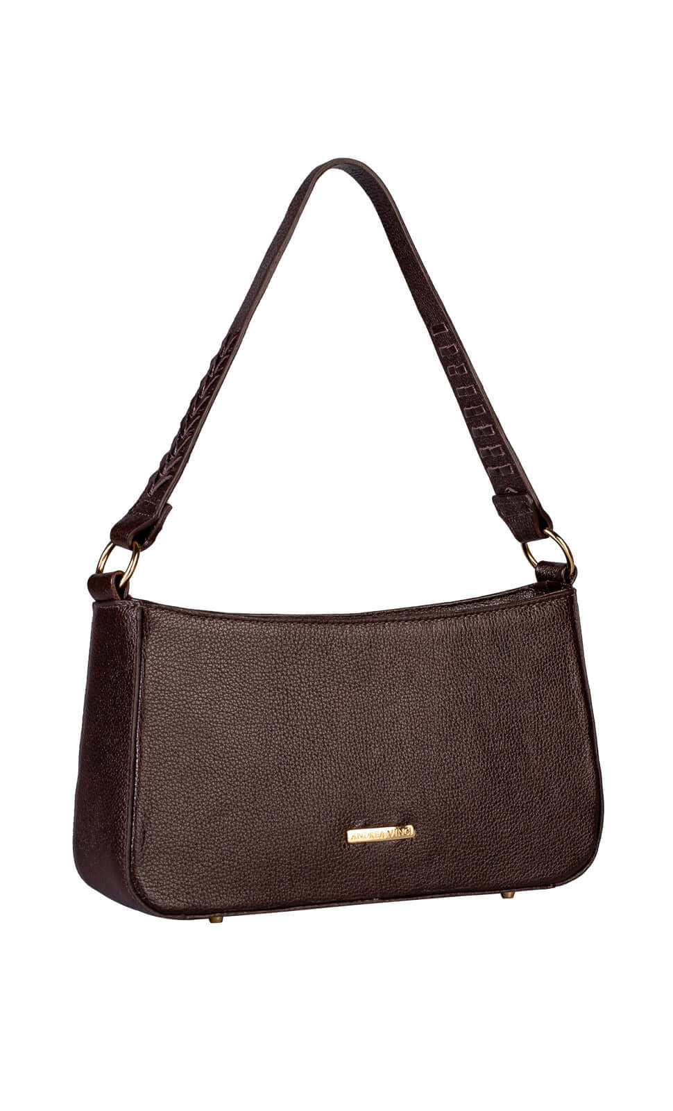 Bolsa de ombro em couro liso baguete Liah - Enluaze