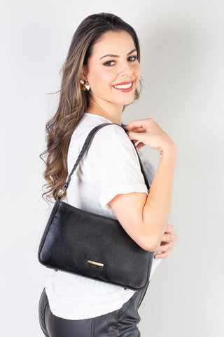 Bolsa de ombro em couro liso baguete Liah