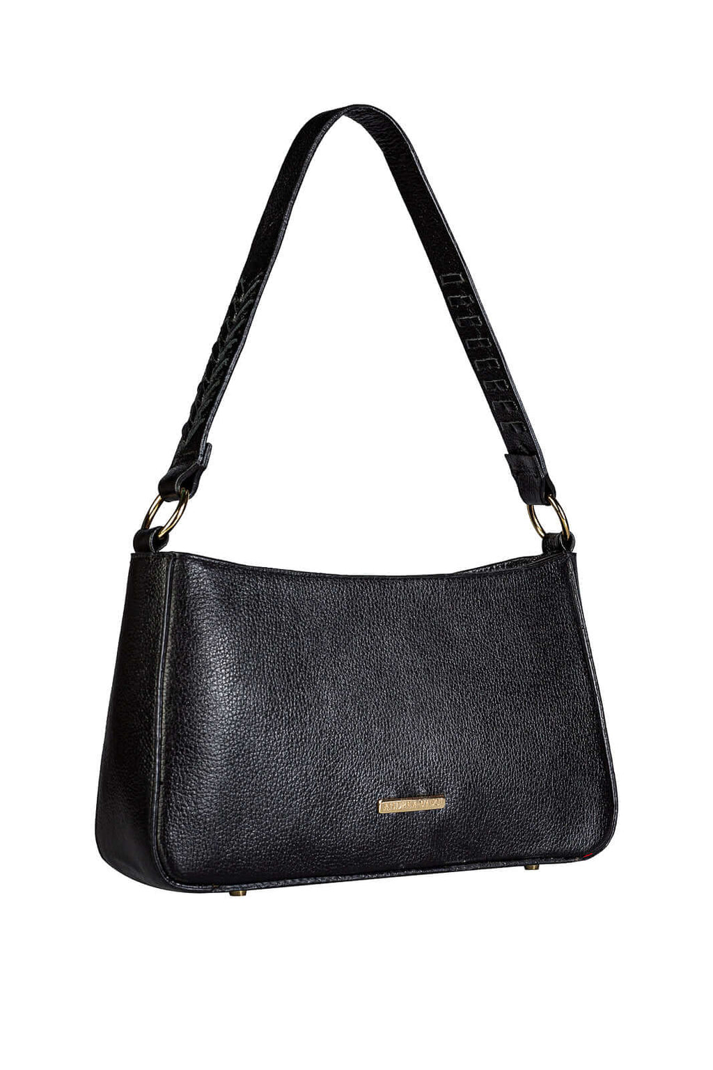 Bolsa de ombro em couro liso baguete Liah - Enluaze