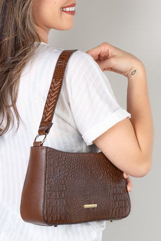 Bolsa de ombro em couro croco baguete Liah