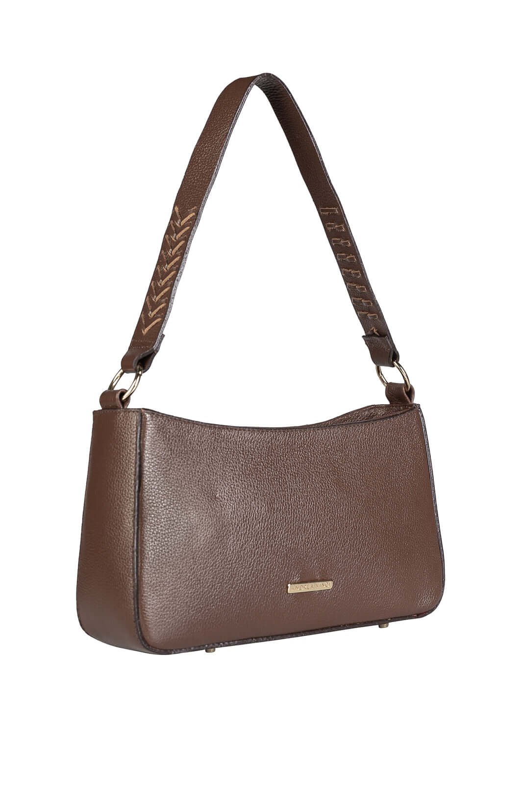 Bolsa de ombro em couro liso baguete Liah - Enluaze